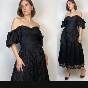Vintage Drop Waist Lace Off Shoulder Gown with Bows! Medium